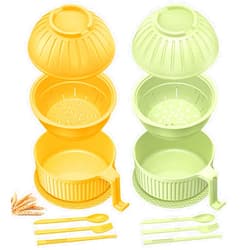 Beiyunee Ramen Bowl with Handles, 2 Set Wheat Fiber Ramen Cooker Microwave with Strainer, 34oz Noodle Bowl with Pot Mat Spoon Chopsticks Fork for Home, School, Office, Dorm, Picnic or Gift