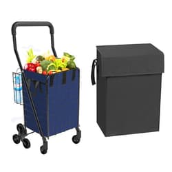 Kiffler Grocery Shopping Cart with Waterproof Liner Stair Climber Utility Cart Easily Collapsible Cart with Tri-Wheels, 66lb Extended Foam Cover, Trolley for Stair, Laundry, Travel (Blue-) and Kiffl