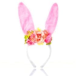 QDTK Easter Bunny Ears Headband Cute Spring Flower Crown Head Band Floral Rabbit Fairy Headpiece for Easter Birthday Party for Women and Girls