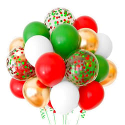 NEBURORA 60pcs Christmas Party Balloon Arch Kit 12inch Xmas Red Green White and Gold Confetti Balloons with Ribbons for Merry Christmas Theme Party Background Classroom Indoor and Outdoor Decorations