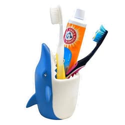 Lily's Home Kids Toothbrush Holder Toothbrush Organizer – Durable Silicone Animal Tooth Brush Holder – Easy to Clean Toothbrush and Toothpaste Holder – Toothbrush Holders for Bathrooms by Lily’s Home - Shark