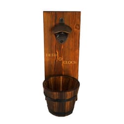 Thirsty Solutions “Beer O’ Clock” Rustic Wall Mounted Bottle Opener and Catcher - Dark Stain Pine with Zinc Alloy Opener - Removable Wooden Bucket - Man (or Woman) Cave Ready