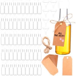 Patelai 100 Pcs Mini Liquor Bottles Set, 1.7oz Mini Plastic Champagne Wine Bottles with Caps, Alcohol Shot Bottles with 6 Liquid Funnels and 100 Kraft Tags with 65ft Ropes for Party, White Caps