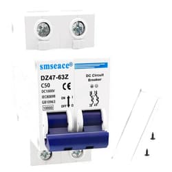 smseace DC Miniature Circuit Breaker 1000V Low Voltage DC 50A 2 Poles Air Switch DIN Rail Installation Suitable For Solar PV System DZ47-63Z-1000V-C50