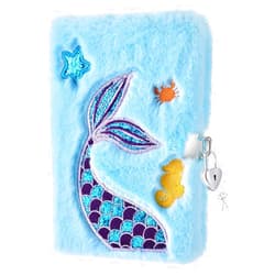 WERNNSAI Plush Mermaid Kids Notebook - Sparkly Embroidery Girls Diary with Lock Journal for Kids Girls Birthday Christmas Valentine Gift Travel School A5 Secret Diary Writing Drawing Notepad