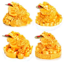 ZENFUN 4 Pack Money Frog & Lucky Coin, Fortune Toad Statue Lucky Charm Wealth Frog for Home Office Decoration Good Lucky Gifts, Gold