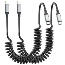 Acecene Coiled USB C to Lightning Cable 2 Pack, [MFi Certified] Retractable USB C iPhone Charger PD Fast Charging for Car, Short Type C to Apple CarPlay Cord for iPhone 14 13 12 11 Pro Max XR XS 8 SE iPad