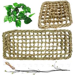 MUYG 4 PCS Bearded Dragon Hammock,Lizard Lounger Reptile Natural Seagrass Hammocks Climb Vines Plant Decoration Terrarium Accessories for Lizards Chameleon Gecko Snakes Crown Geckos