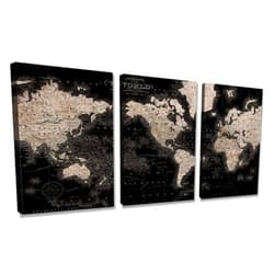 Kaupuar Vintage World Map Canvas Wall Art Retro Map of The World Canvas Prints Framed and Stretched for Living Room Ready to Hang 12''x16'' 3 Piece