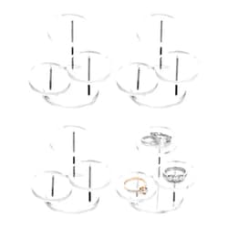 QWORK Round Acrylic Products Display Riser Stands, 3 Tier Jewelry Display Stands for Rings Earrings,Mini Figurines, Clear, 4 Pack