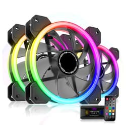 EZDIY-FAB RGB Dual Ring 120mm Case Fans,5V Motherboard Sync,Speed Adjustable,RGB Sync Fan with 10-Port Fan Hub X and Remote-3 Pack
