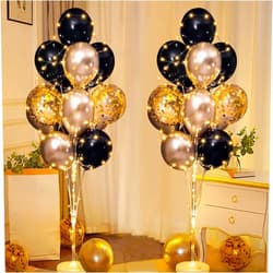 Cicicooie Balloon Centerpieces for Floor with String Light 4 Set Gold Red Silver Black Balloon Stand Kit Holder Decoration for Wedding Adult Birthday Party Men Bachelor Party