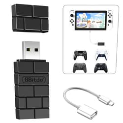 AKNES 8BitDo USB Wireless Controller Adapter 2 Converter Dongle for Switch/Switch OLED,Steam Deck,Windows,Raspberry Pi, macOS, PS5/PS4/PS3 Controller,Xbox Series X/S,Xbox One Bluetooth Controller OTG Cable