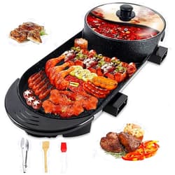 Panghuhu88 Electric Grill Hot Pot 2 in 1,Multifunctional Smokeless Grill Indoor Teppanyaki Grill/Shabu Pot with Divider-Separate Dual Temperature Contral,Non-Stick Pan BBQ Capacity for 2-12 People,110V(Black3.0)