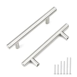 Probrico 10 Pack Hole Centers 96mm(3.75inch) Brushed Nickel Cabinet Handles Stainless Steel Kitchen Drawer Pulls Euro Style Dresser Pull Handle Length 150mm(6inch)