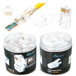 Everest Media Solutions RJ45 Cat6 Pass Through Connectors and Strain Relief Boots - Pack of 100/100 - EZ to Crimp Modular Plug for Solid or Stranded UTP Network Cable - Male Ethernet Connector End