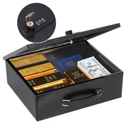 KYODOLED Fireproof Lock Box for Documents, Dual Combination and Key Lock Security with Carrying Handle, Metal Strong Safe Box to Keep Personal Items, Documents, Exterior 13.2''x 11''x4.13'', Black