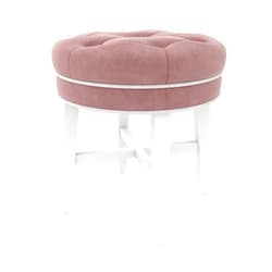Hillsdale, Sophia Round Tufted Wood and Upholstered Backless Vanity Stool for Makeup Room or Bathroom, Pink