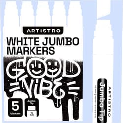 ARTISTRO 5 White Graffiti Jumbo Markers Acryic Markers with 15mm Jumbo Felt Tip for Murals Tagging Posters Art Journals & Calligraphy - Large Markers for Rock Wood Plastic Leather Metal & More