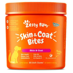 Zesty Paws Omega 3 Alaskan Fish Oil Chew Treats for Dogs - with AlaskOmega for EPA & DHA Fatty Acids - Hip & Joint Support + Skin & Coat Chicken Flavor (90 Soft Chews)