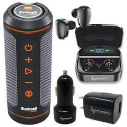 Wearable4U Bushnell Wingman 2 GPS Golf Speaker with Black Earbuds +Wall/Car Adapters Bundle