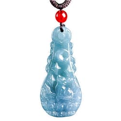 Generic Jade Necklace 9-Tail Fox God Sitting in Lotus Hand-Carved Antique Pipa Instrument Blue Water Jadeit Crystal Necklace Feng Shui Love Amulet Chakra Balancing Gem for Romance Money Luck