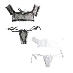 Wixine 2Set Black And White Women Sexy Lingerie Babydoll Lace G-string Underwear
