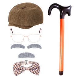 Pistha 5 PCS Old Man Costume Adults Grandpa Accessories 100th Day of School Costume for Boys Men Halloween Dress Up