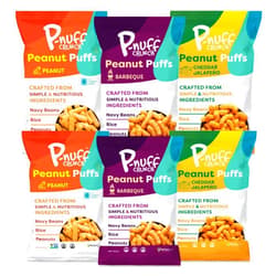 P-nuff Crunch Peanut Puffs Savory Variety Pack – Shark Tank, Healthy Snacks, Keto, Gluten Free, 20g Vegan Protein per Bag, Gut Health, Post Workout, Fit Snacks, For Adults and Kids – 4oz Bag, 6-Pack