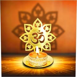 Craftsman SATVIK OM Shadow Diya for Diwali Decoration Gift Traditional Decorative Statue for Home/Office Religious Tea Light Candle Holder Stand Indian Housewarming Return Gift Items OM Shape