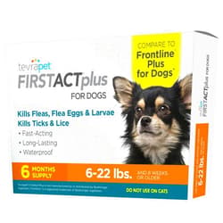 TevraPet FirstAct Plus Flea Treatment for Dogs, Small Dogs 5-22 lbs, 6 Doses, Same Active Ingredients as Frontline Plus Flea and Tick Prevention for Dogs