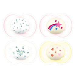MAM Day & Night Pacifiers, Glow in The Dark Pacifier for Breastfed Babies, Nipple Shape Helps Promote Healthy Oral Development, BPA-Free Silicone Nipple, Easy to Clean, 16+ Months, 4 Count