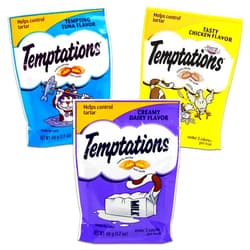 Temptations Whiskas Cat Treats Variety Pack -- 3 Temptations Cat Snack Treat Bags | Temptations Cat Treats Chicken, Dairy, and Tuna (1.7oz)