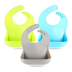 Eascrozn Silicone Bibs for Babies & Toddlers Set of 3, Silicone Baby Bibs for Boy and Girl, Adjustable Soft Waterproof Bibs