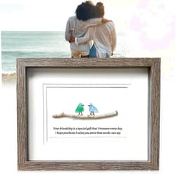 Kcsznk Sea Glass Art, Sea Glass Birds, Handmade Friendship Gift, Sea Glass Rainbow Birds Artwork Framed, Seaglass Birds on Branch Decor, Friend Birthday Christmas Gift