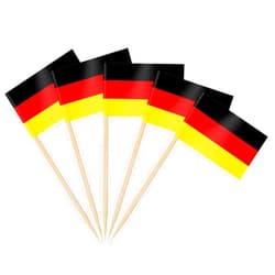 AhfuLife 100 Pcs German Flag Germany Toothpick Flags, Germany Flag Cupcake Toppers for Euro 2024 Soccer Party Decoration, Mini German Flag for Oktoberfest Decorations