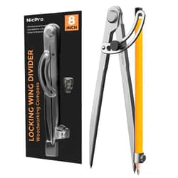 Nicpro 8 Inch Compass for Woodworking with Wing and Pencil Holder, Professional Carpenter Pencil Compass Great for Geometry, Drawing, Drafting