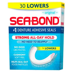 Sea-Bond Sea Bond Secure Denture Adhesive Seals, Original Lowers, Zinc-Free, All-Day-Hold, Mess-Free, 30 Count (Pack of 1)