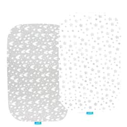 Biloban Bassinet Sheets Compatible with ANGELBLISS Baby Bassinet, Koolerthings (3 in 1) Baby Bassinet, Pamo Babe and Ihoming Bedside Bassinet, 2 Pack, 100% Jersey Cotton, Breathable and Soft, Grey Print