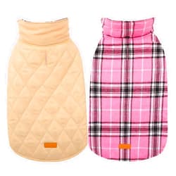 Kuoser Warm Dog Coat, Reversible Dog Jacket Waterproof Dog Winter Coat British Style Plaid Dog Clothes Pet Dog Cold Weather Coats Cozy Snow Jacket Vest for Small Medium Large Dogs Pink XXL