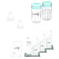 Motif Medical Breast Milk Storage Bundle - Milk Storage Bottles, Milk Storage Bags, & Slow-Flow Baby Bottle Nipples for Luna