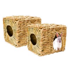 Tfwadmx Rabbit Grass House 2PCS, Extra Large - Natural Hand Woven Seagrass Play Hay Bed, Hideaway Hut Toy for Bunny Hamster Guinea Pig Chinchilla Ferret