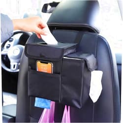 EastPondo Car Trash Can With Tissue Holder,Multifunctional Suspended Foldable Waterproof car trash can for back seat,Portable Easy-to-Install Black Road Trip Essentials