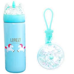 KINIA 12 Oz UNICORN GLITTER 18/8 Stainless Steel Double Wall Vacuum Insulated Kids Water Bottle - Leak Proof with BPA FREE Multi-Color Sparkling Glitter Top (Unicorn Blue)