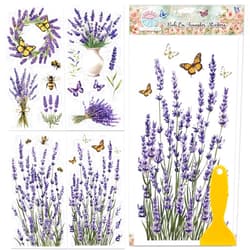 GLOBLELAND 4 Sheets Lavender Flowers Furniture Transfer 6x12inch Butterfly and Bee Rub on Transfer Sticker UV Self-Adhesive Wall Art Craft for Bedroom Living Room Desk Table Decoration