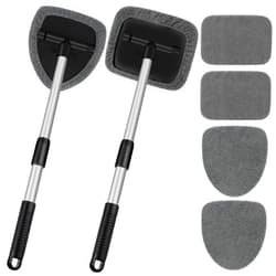 SINSETU Windshield Cleaner Tool, Car Window Cleaner Tool with 4 Pcs Reusable Microfiber Pads, Extendable Handle Inside Windshield Window Cleaning Tool for Auto Glass Home(2 Pack, Gray)