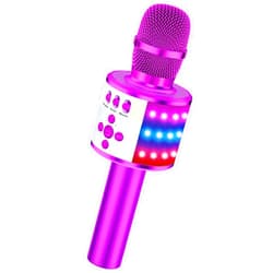 BONAOK Bluetooth Wireless Karaoke Microphone with LED Lights,4-in-1 Portable Handheld Mic with Speaker Karaoke Player for Singing Home Party Toys Birthday Gift for Kids Adults Girls Q78(Purple)