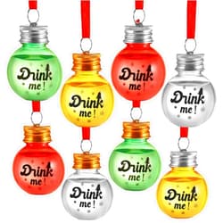 Aweyka 8 Pieces Christmas Fillable Booze Balls Tree Ornaments 4 Colors Small Clear Christmas Balls Plastic Fillable Ornaments Hanging Holiday Booze Ornament Balls for Wedding Party Christmas Decoration