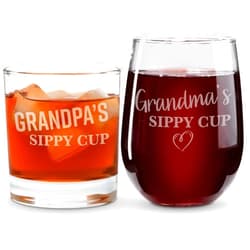 On The Rox Drinks Grandma and Grandpa Gifts - 17oz Grandma's and 11oz Grandpa's Sippy Cups, Set of 2- Gift Wine and Whiskey Glasses - Gift Ideas for First-Time Grandmother or New Grandparents
