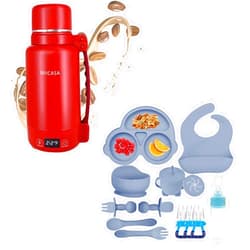 MIICASA 1L Travel Electric Kettle with Silicone Baby Feeding Set, Miicasa Portable Water Boiler with Temperature Control and LCD Display with Baby Led Weaning Supplies Kit